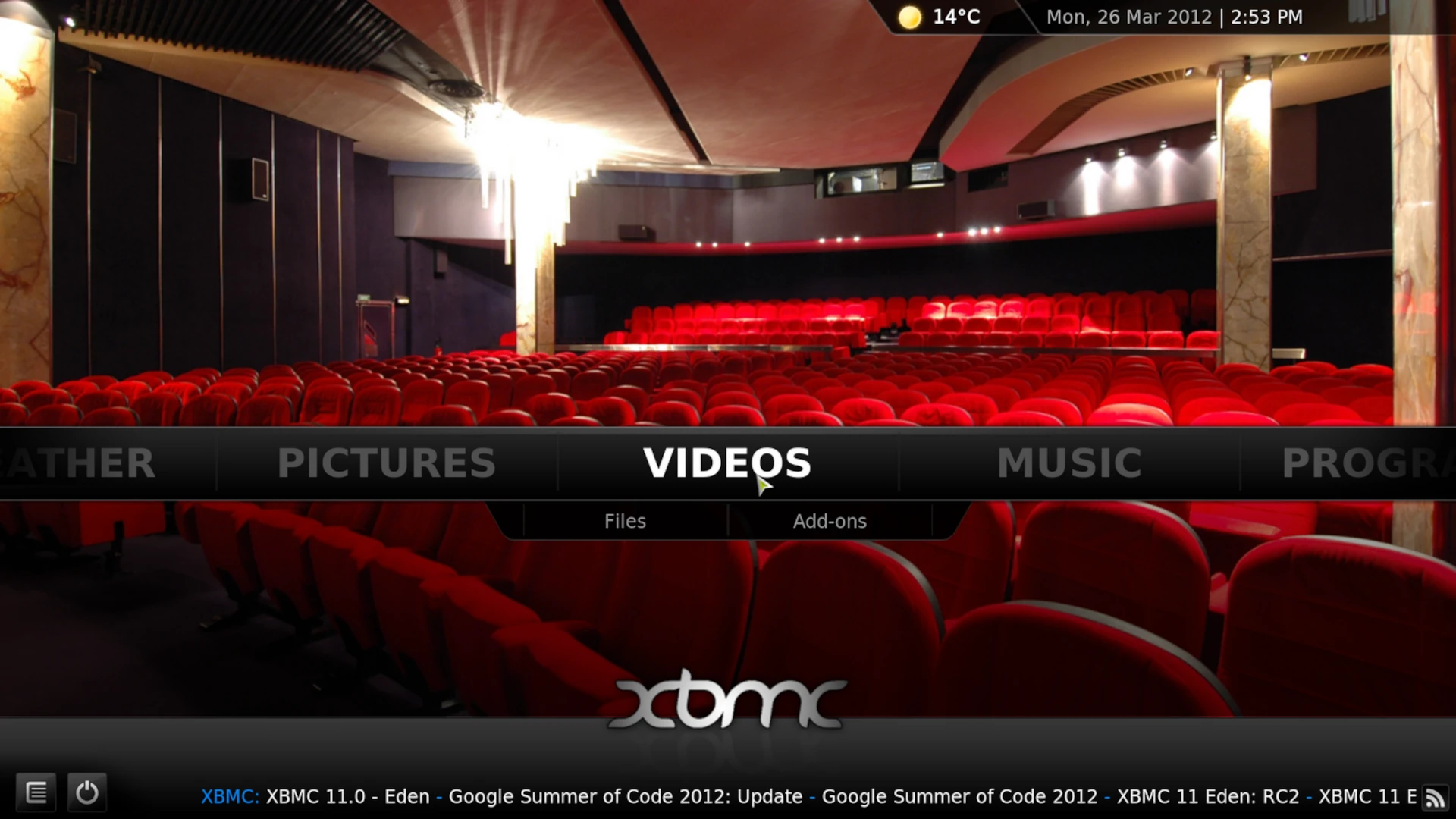 XBMC v10 "Dharma" Home Screen, 2012